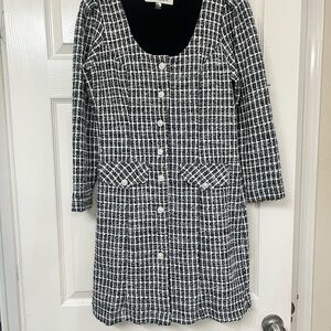 Taylor Black and White Long Sleeve Dress